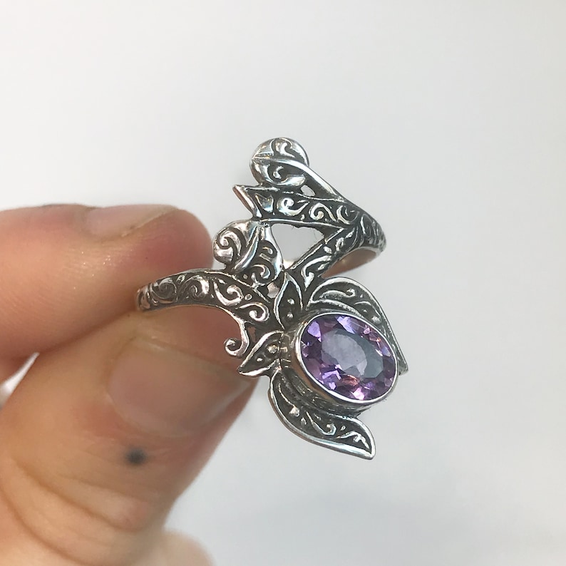Engagement Ring Birthstone Jewelry Purple Stone Ring Sterling Silver February Birthstone Jewelry Handmade Amethyst Ring US 9