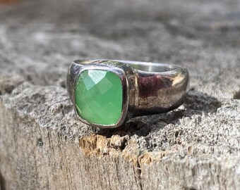 Genuine Chrysoprase Ring US Size 6 - Sterling Silver - Green Stone Jewelry - Chrysoprase Jewelry - Handmade - High Grade Natural Chrysoprase