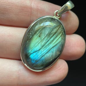 Dreamy Labradorite Sterling Silver Pendant, Oval Natural Labradorite Gemstone with Iridescent Blue Green Flash, Beautiful Gift!