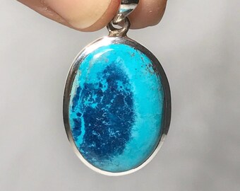 Pendentif chrysocolle turquoise - Argent sterling - Pierre de naissance décembre - Bijoux chrysocolle - Bijoux pierres de naissance - Moldavite