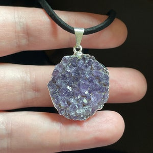 Amethyst Cluster Necklace - Silver Plated - February Birthstone - Amethyst Jewelry - Birthstone Jewelry - Raw Amethyst Protection Stone! image 2