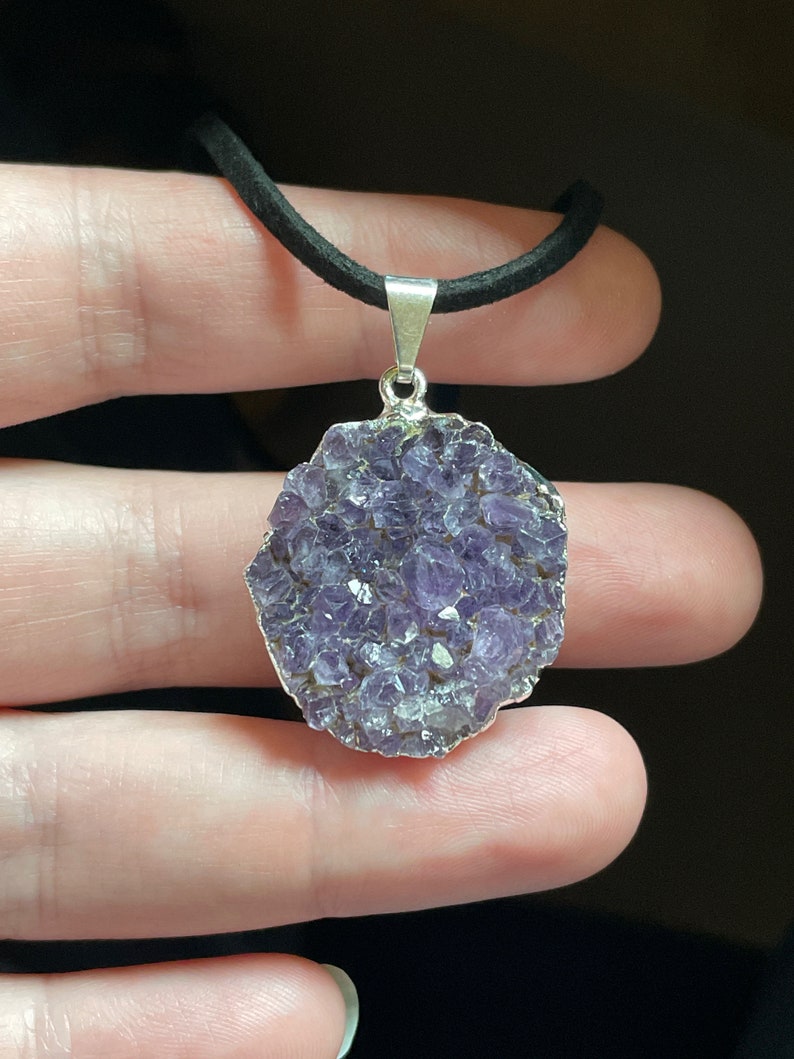 Amethyst Cluster Necklace - Silver Plated - February Birthstone - Amethyst Jewelry - Birthstone Jewelry - Raw Amethyst Protection Stone! image 2