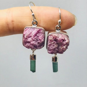 Pink and Green Tourmaline Earrings - Sterling Silver - October Birthstone - Tourmaline Jewelry - Pink Stone Jewelry - Moldavite -