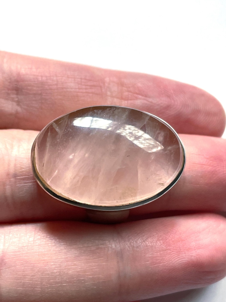 Large Natural Rose Quartz Ring, Size 7 USA, Handmade with Solid Sterling Silver, Beautiful Translucent Pink Crystal, Perfect Gift! image 3