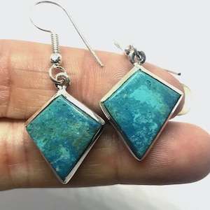 Chrysocolla Dangle Earrings – Sterling Silver – December Birthstone – Chrysocolla Jewelry – Birthstone Jewelry - Calming Stone