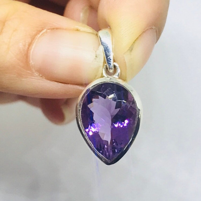 High Grade Natural Amethyst Pendant Necklace, Sterling Silver, February Birthstone Amethyst Jewelry, Birthstone Jewelry Faceted Cut Natural image 1