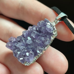 Amethyst Crystal Cluster Necklace - Silver Plated - February Birthstone - Birthstone Jewelry - Raw Amethyst Protection Stone!