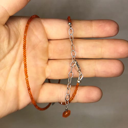 Faceted shops Carnelian Beaded Necklace - Sterling Silver - Carnelian Jewelry - Orange Bead Necklace - August Birthstone Jewelry - Moldavite