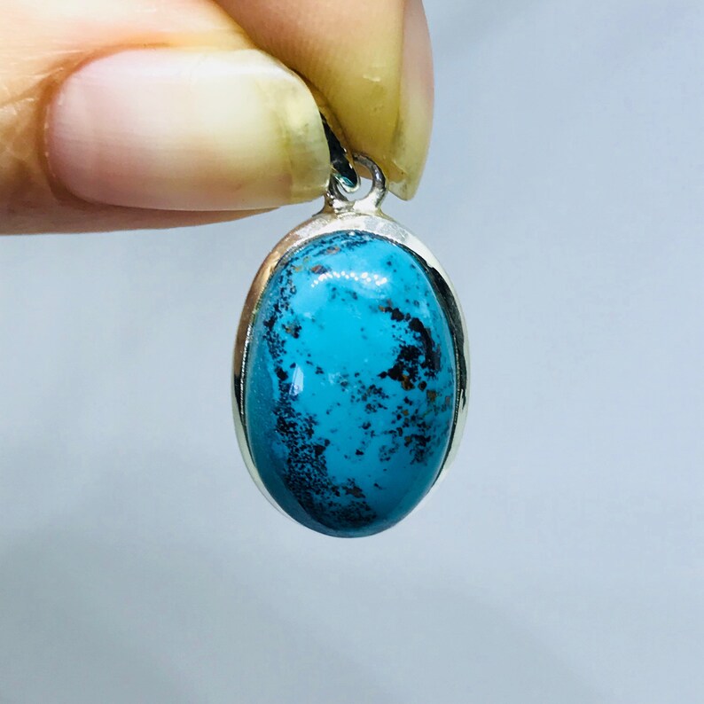 Levendige chrysocolla-hanger – sterlingzilver – geboortesteen december – chrysocolla-sieraden – geboortesteensieraden helderturkoois chrysocolla afbeelding 2