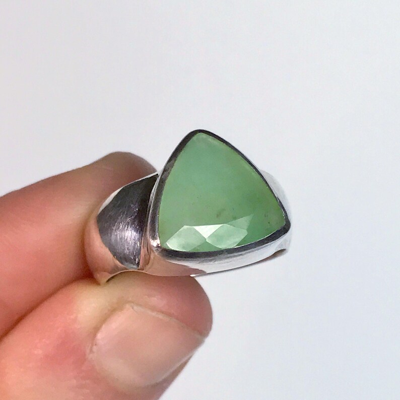 Genuine Chrysoprase Ring Size 8 Sterling Silver - Seafoam Green Faceted Chrysoprase Triangle - Handmade Green Stone Chrysoprase Jewelry image 2