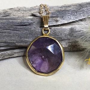 Circle Amethyst Pendant - Gold Fill - February Birthstone - Amethyst Jewelry - Birthstone Jewelry - Faceted Cut