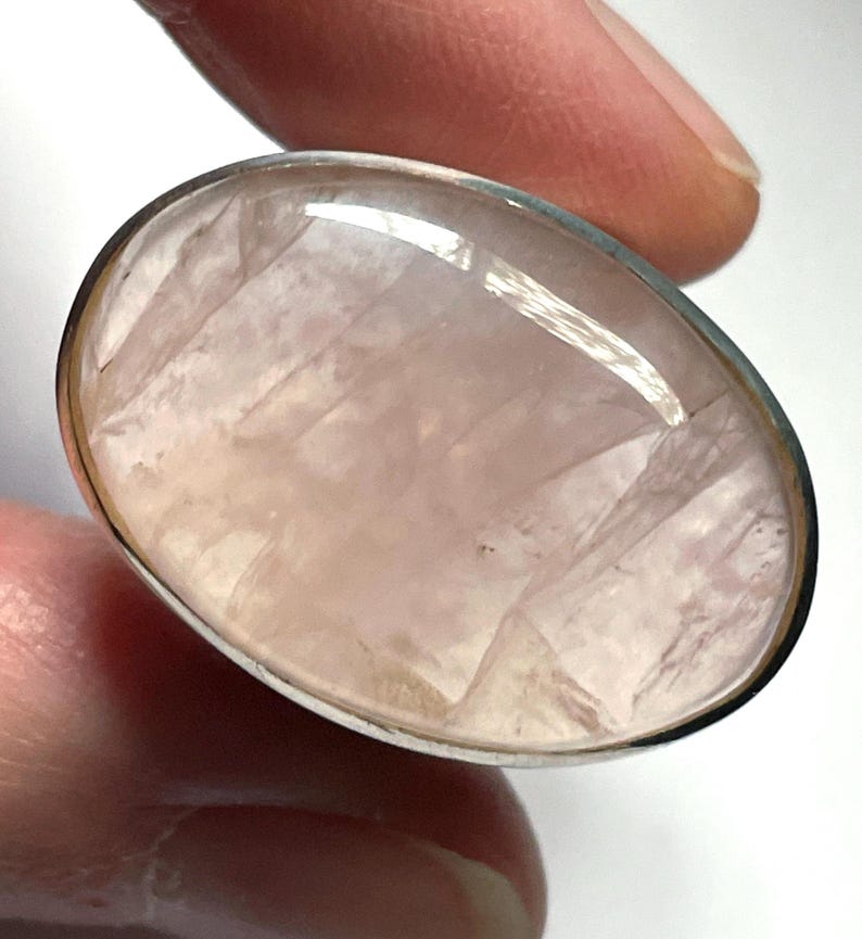 Large Natural Rose Quartz Ring, Size 7 USA, Handmade with Solid Sterling Silver, Beautiful Translucent Pink Crystal, Perfect Gift! image 2
