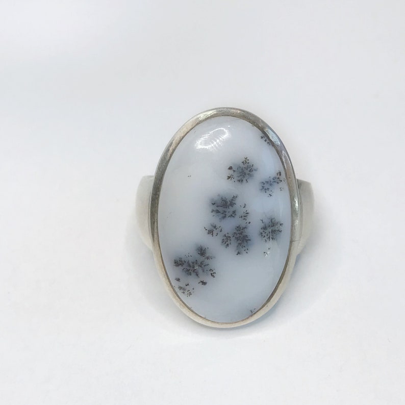 White and Black Stone Ring June Birthstone Birthstone Jewelry US 8.75 Dendritic Agate Ring Agate Jewelry Sterling Silver