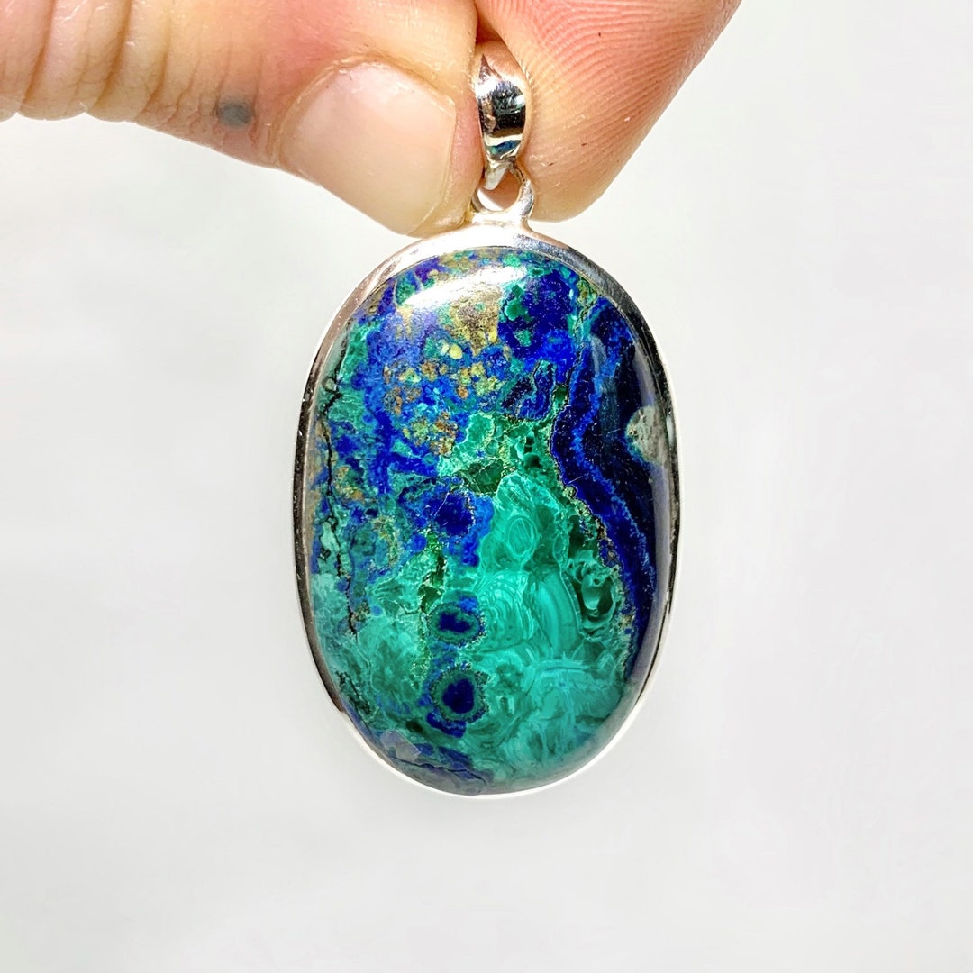 Azurite Malachite Pendant Sterling Silver Green and Blue