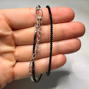 Black Spinel Beaded Strand - Micro Faceted Dainty Spinel Necklace- Sterling Silver - Spinel Jewelry - Black Stone Necklace - Dainty Jewelry