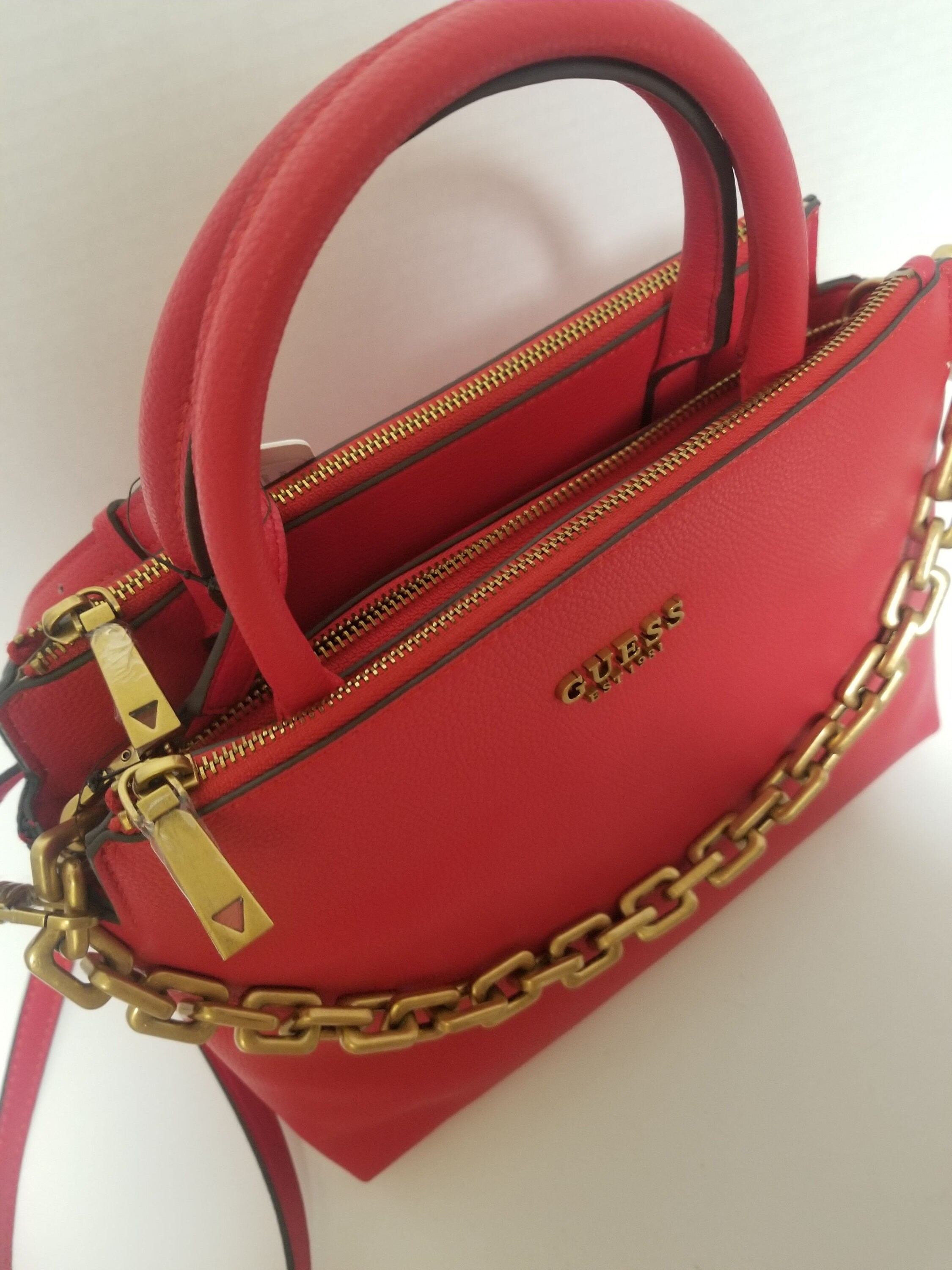 guess brown and red handbag
