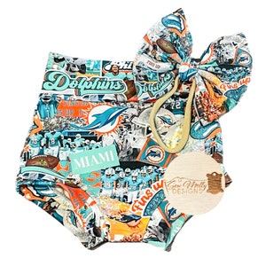 Baby toddler Dolphins high waisted bummies- football - 0/3mo-4/5
