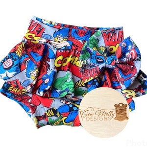 Baby toddler Superhero collage skirted bummies - 0/3mo-4/5