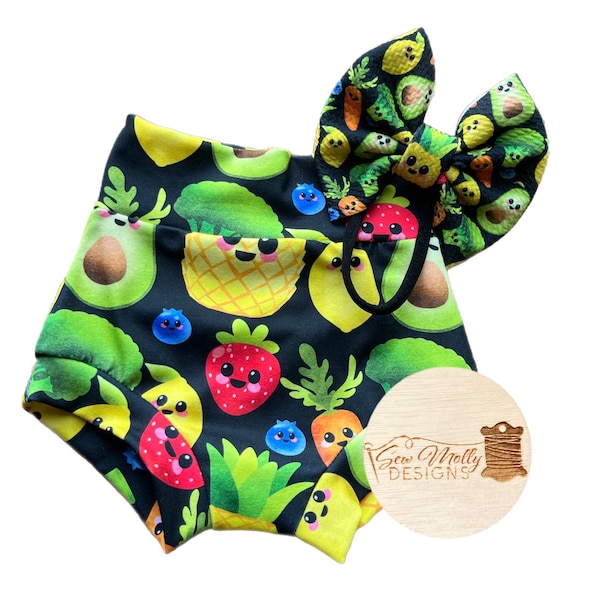 Baby toddler dancing fruit high waisted bummies - 0/3mo-4/5