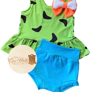 Baby girl toddler girl Pebbles tank peplum bummies 3 piece set costume birthday 0/3-2T immagine 1