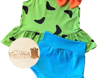 Baby girl toddler girl Pebbles tank peplum bummies 3 piece set - costume - birthday - 0/3-2T