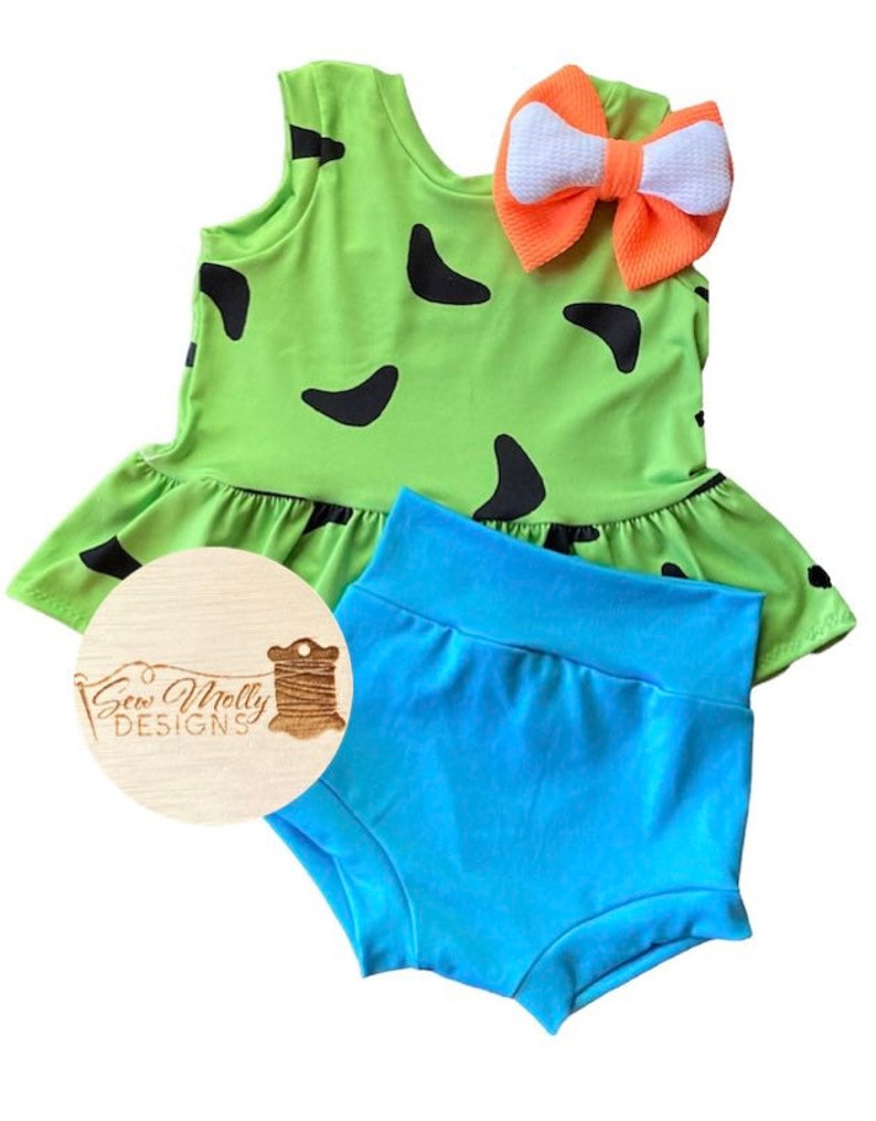 Baby girl toddler girl Pebbles tank peplum bummies 3 piece set costume birthday 0/3-2T immagine 1