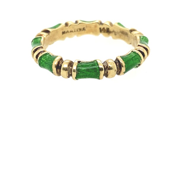 14k Yellow Gold & Lime Green Enamel Ring - image 5