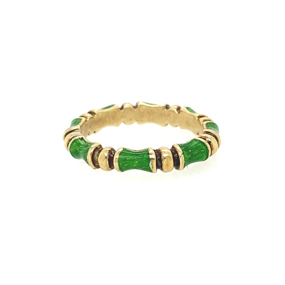 14k Yellow Gold & Lime Green Enamel Ring - image 7