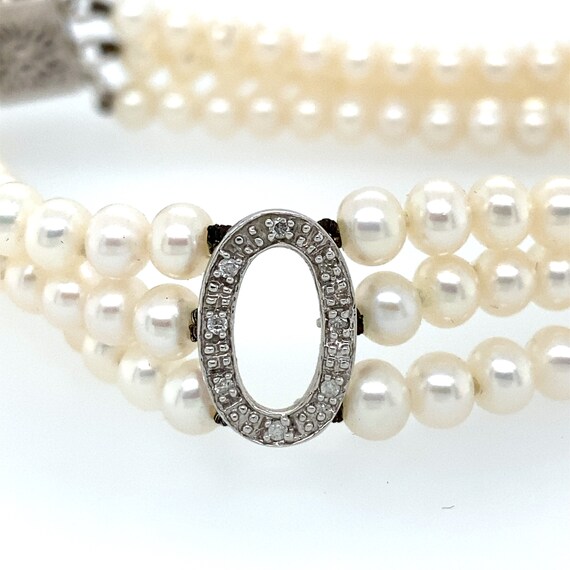 Vintage 3 Strand Pearl and Diamond Bracelet Gem
