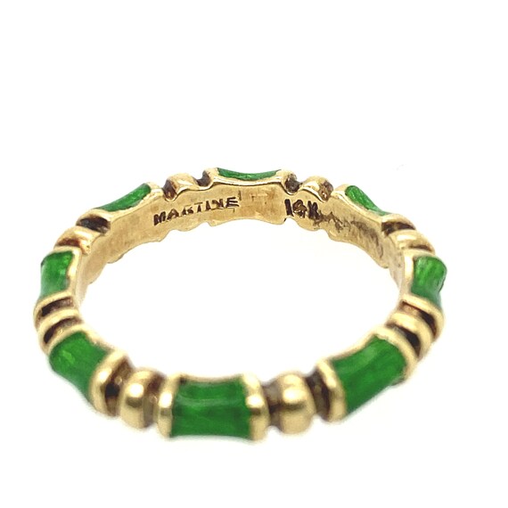 14k Yellow Gold & Lime Green Enamel Ring - image 3