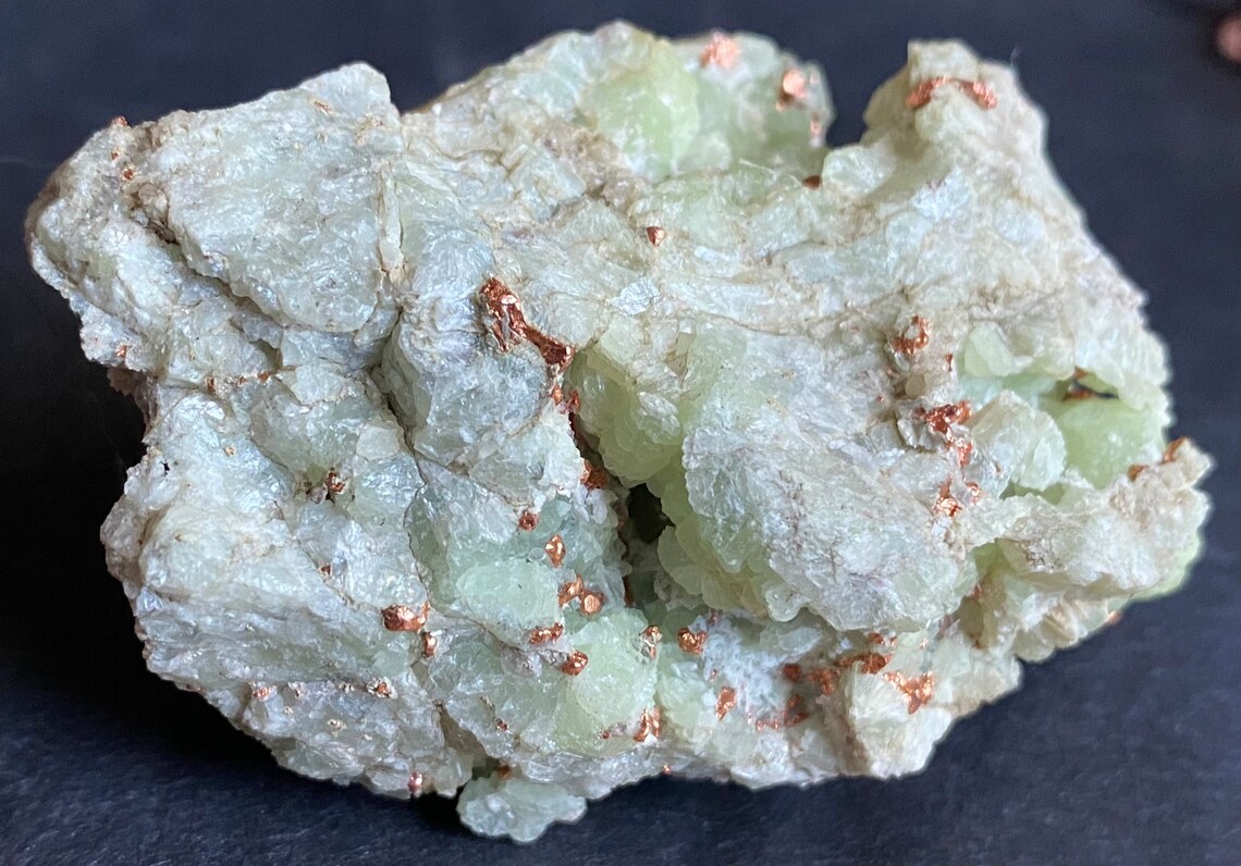 5.5cm Shiny Copper on Apple Green Prehnite Crystals Etsy