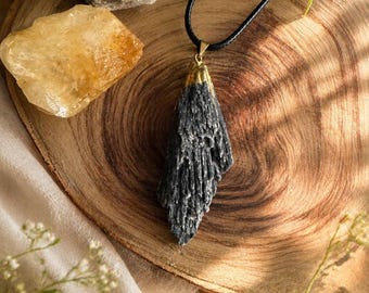 Black Kyanite Necklace | Protection Crystal Pendant | Witch Stone Jewelry | Raw  Necklace | Witchy |  Feminine power
