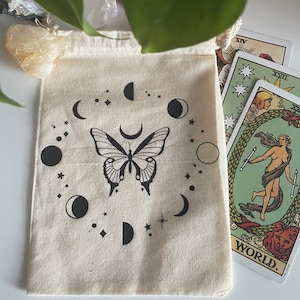Butterfly Moon Phases |Tarot Bag| Oracle Bag| Canvas Bag| Herb | Runes | Pendulum| Amulet| Wicca Bag | Altar Travel | Spell Bag | Muslin Bag