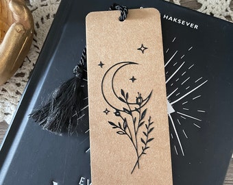 Moon Bookmark | Books | Witchy | Herbs | Book of Shadows | Recycled | Cozy | Botanical | Illustrated Bookmark | Paper | Boho Vintage | Wicca