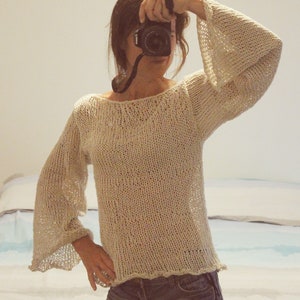 Knitted summer jersey in linen and cotton, enlarged sweaters, perforated mesh.