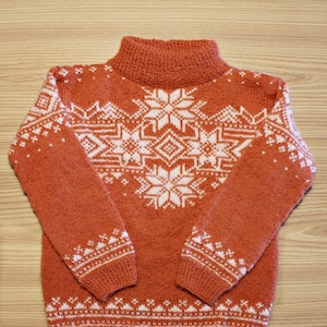 Hand knitted Norwegian sweater  in Alpaca for kids, high neck, baby nordic sweater, scandinavian pullover