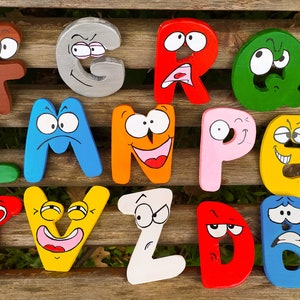 Wooden letters, wooden alphabet: emotions, educational game inspired by the Montessori method, bedroom decoration