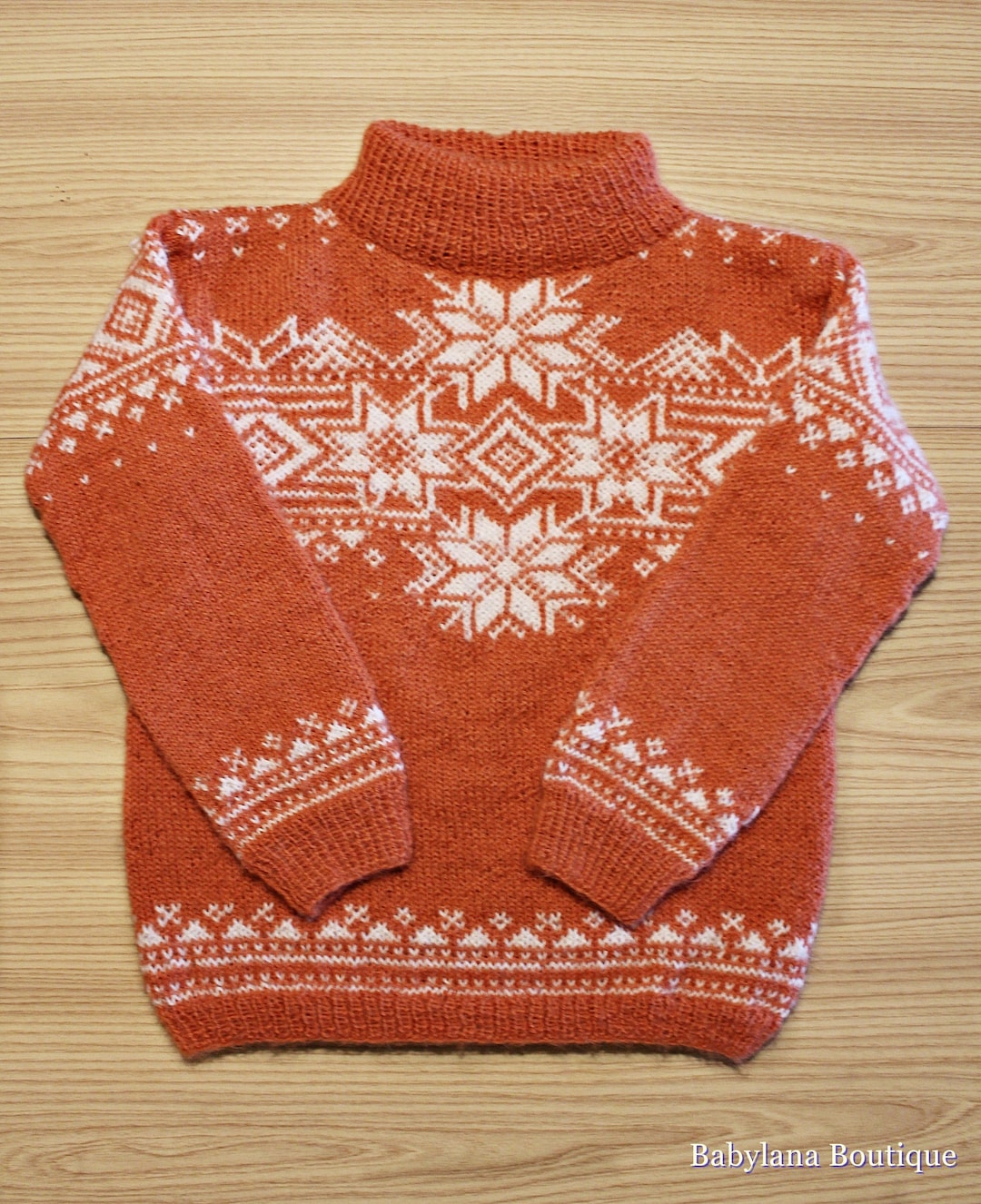 Hand Knitted Nordic Baby Sweater Red Navy