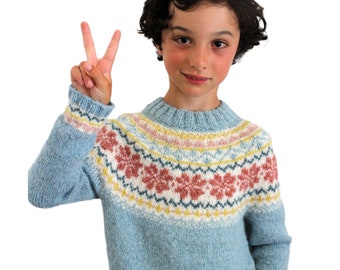 Nordic sweater for boy, in baby alpaca and merino wool, unisex, handmade sweater, Fair isle sweater. Size 6-8 years
