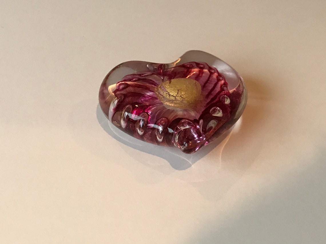 Vintage Murano Heart Paperweight Signed Venetian Art Glass Etsy