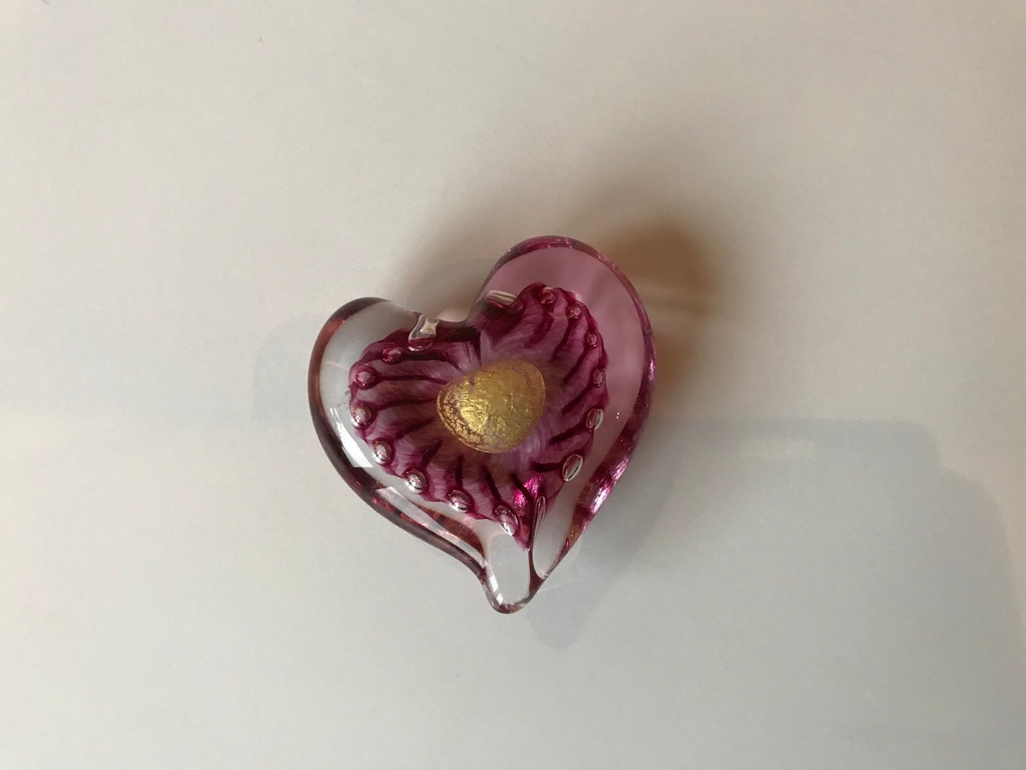 Vintage Murano Heart Paperweight Signed Venetian Art Glass Etsy