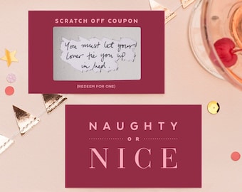 Naughty Or Nice Coupons, Scratch to Reveal, Sexy Love Vouchers, Valentines Gift For Him or Her, Boyfriend, Girlfriend, Set of 10 Cards