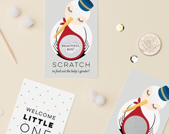 Stork Gender Reveal Scratch Off Cards, Pregnancy Announcement, Welcome Little One, By Mail, Baby Shower Game, Boy or Girl, 12 or 24 Pack