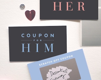 His & Hers Love Coupons, Anniversary Present, Sexy Vouchers, Gift For Him, Boyfriend, Girlfriend, Husband, Scratch to Reveal, 10 Cards