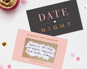 Date Night Coupons, Scratch to Reveal, Love Vouchers, Romantic, Gift For Him, Gift for Boyfriend, Her, Girlfriend, Husband, Set of 10 Cards