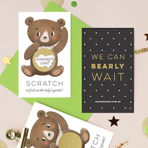 Gender Reveal Scratch Off Cards, We Can Bearly Wait, Bear Theme, Pregnancy Announcement, Mail, Baby Shower Game, Boy or Girl, 12 or 24 Pack
