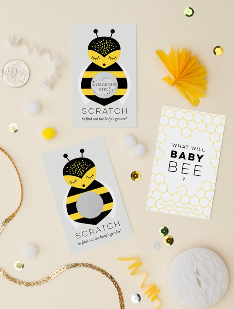 Baby Shower Boy or Girl Pregnancy Announcement 12 or 24 Pack What Will Baby Bee Gender Reveal Scratch Off Cards Gender Reveal Party Game