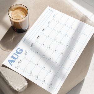 2026 2027 カレンダー、月間プランナー、月間カレンダー、日曜・月曜始まり、A4、A3、レターサイズ、元帳、印刷可能なPDF、デジタル、BLK01C 画像 2