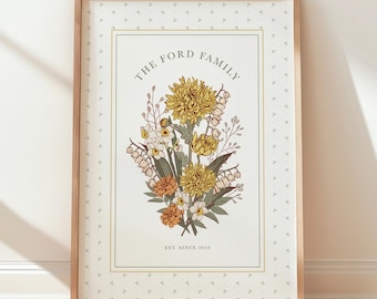 Custom Birth Flower Print, Family Flower Bouquet, Personalized Gift, Birthday Present for Mom, Mum, Grandma, Month Flower Art, Digital File