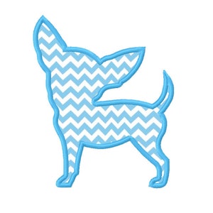 May include: A blue silhouette of a chihuahua with a chevron pattern.